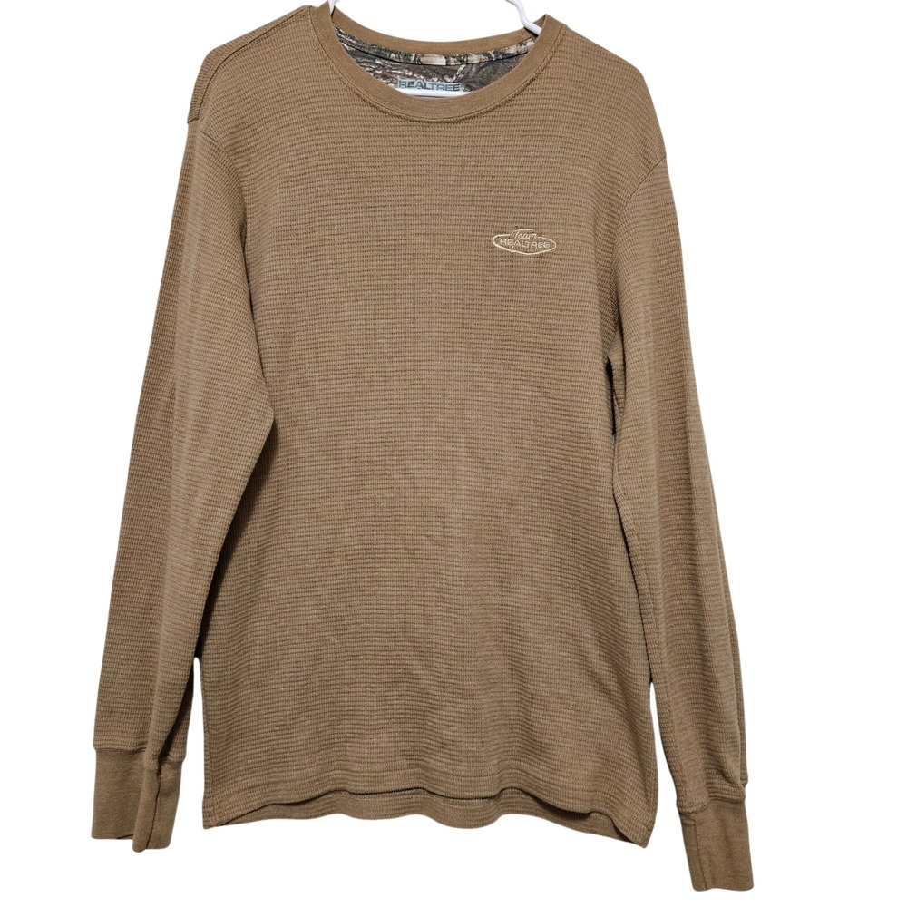 Team Realtree M‎ Waffle Knit Thermal Shirt Long Sleeve Brown Huntin Outdoor Fish
